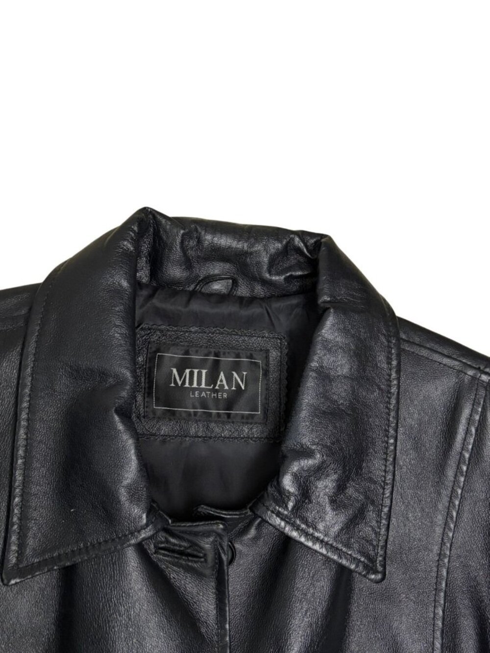MILAN LEATHER Coat Vintage Y2K Business Casual Black Jacket Mens XL - Picture 2 of 7